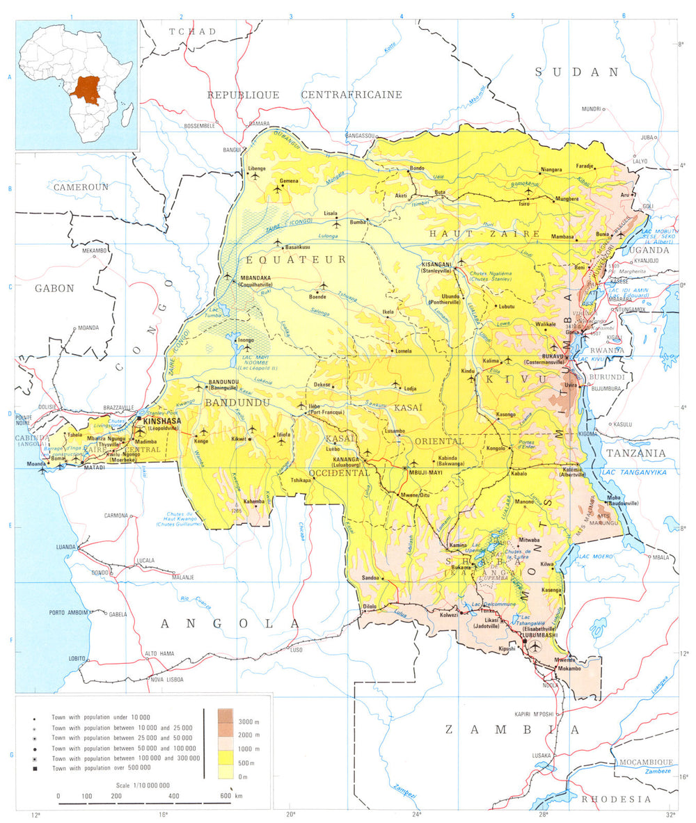 ZAIRE. Democratic republic of the Congo 1973 old vintage map plan chart