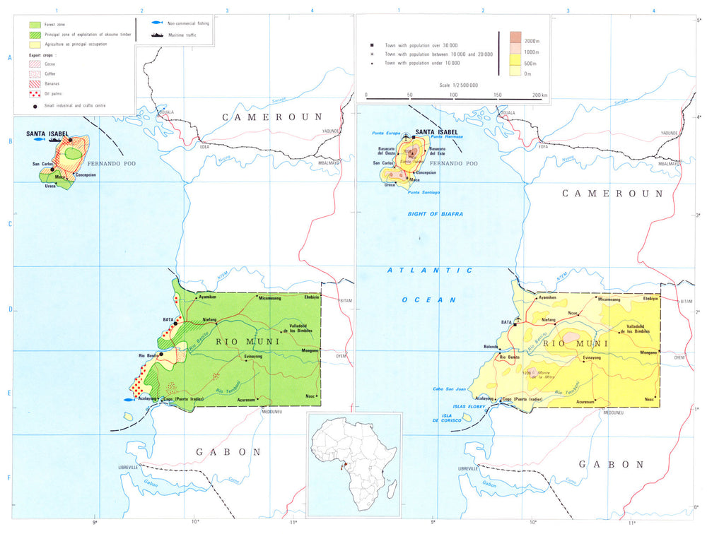 EQUATORIAL GUINEA.Economy industry trade farming agriculture resources 1973 map