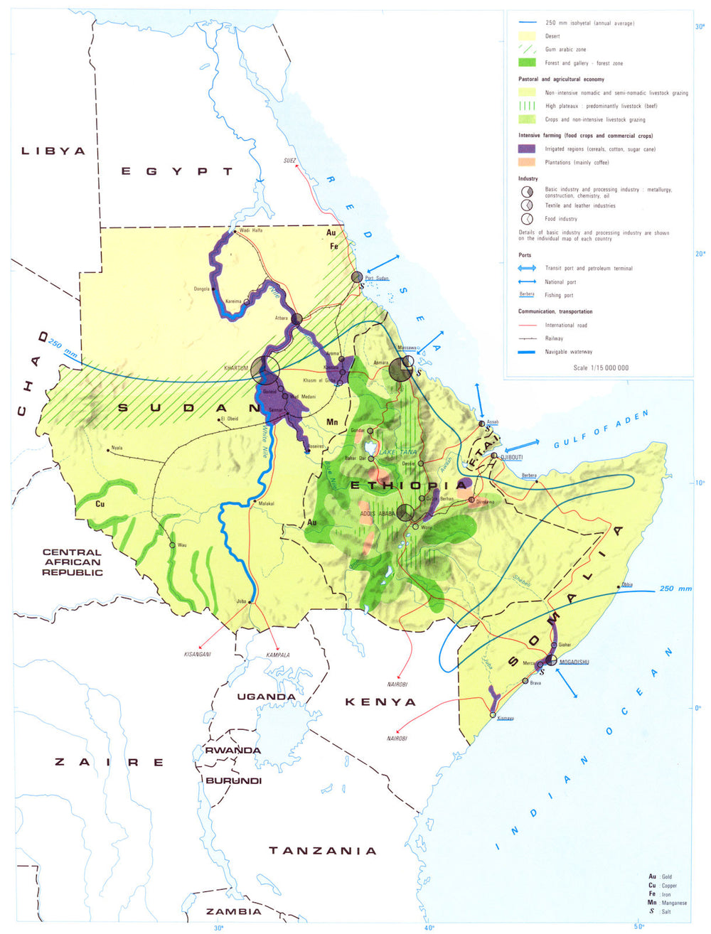 NORTH EAST AFRICA. Horn of Africa. Economy industry trade agriculture 1973 map