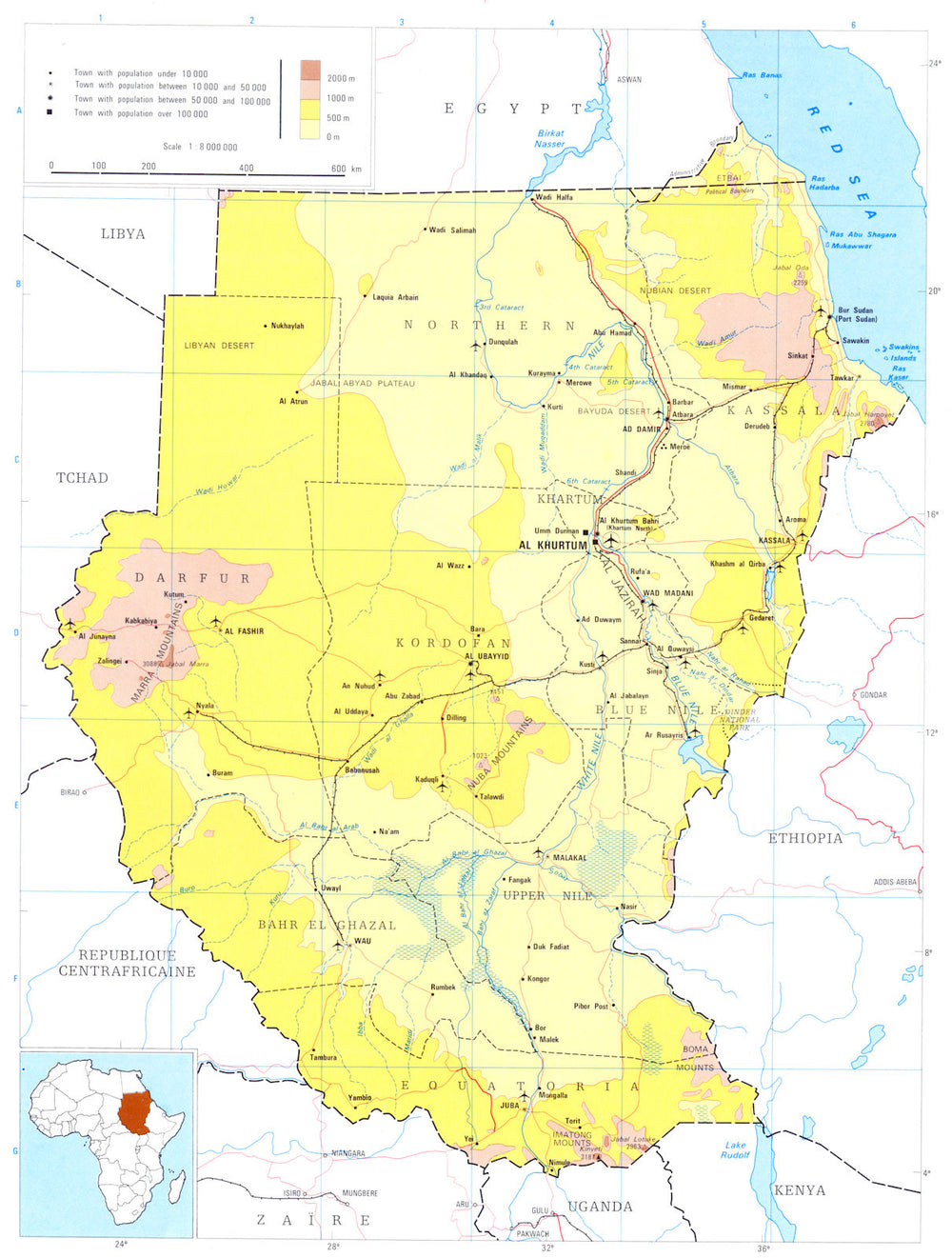 SUDAN. Sudan; Democratic Republic of the Sudan 1973 old vintage map plan chart