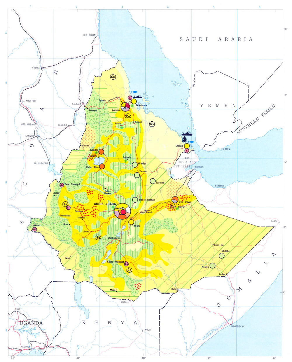 ETHIOPIA. Economy industry trade farming agriculture resources 1973 old map
