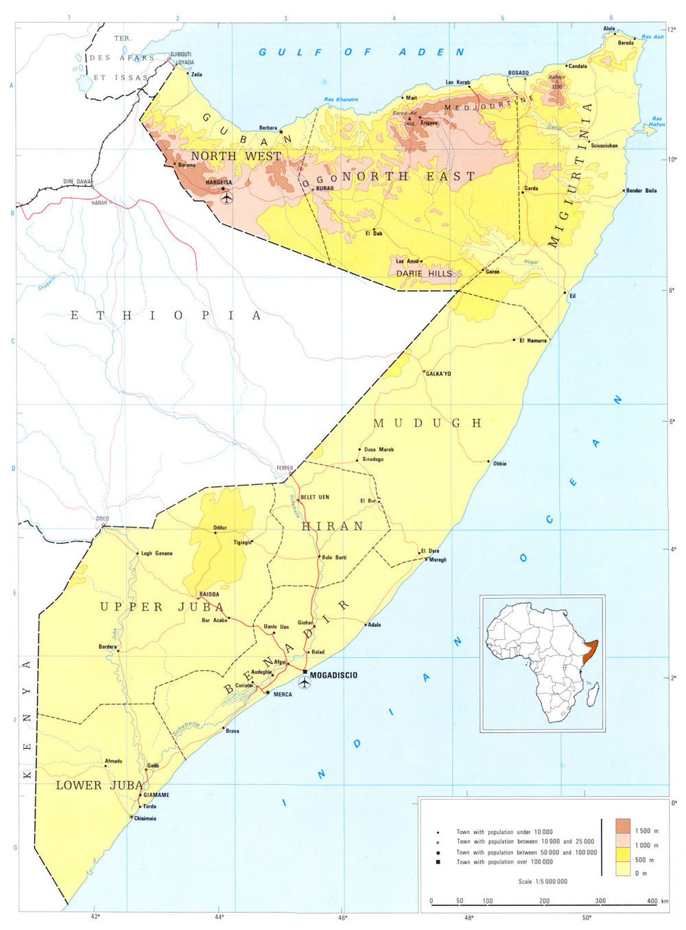 SOMALIA. Somalia; Somali democratic republic 1973 old vintage map plan chart