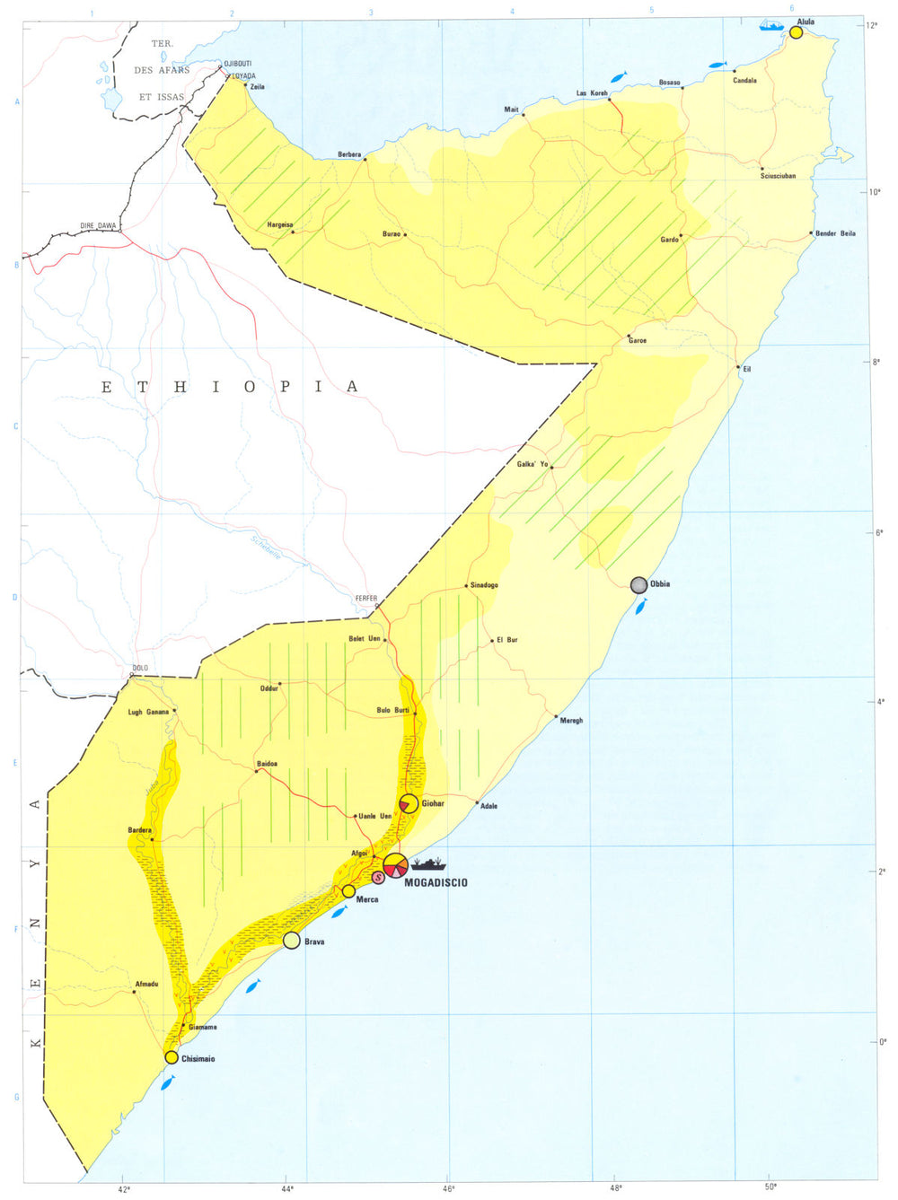 SOMALIA. Economy industry trade farming agriculture resources 1973 old map