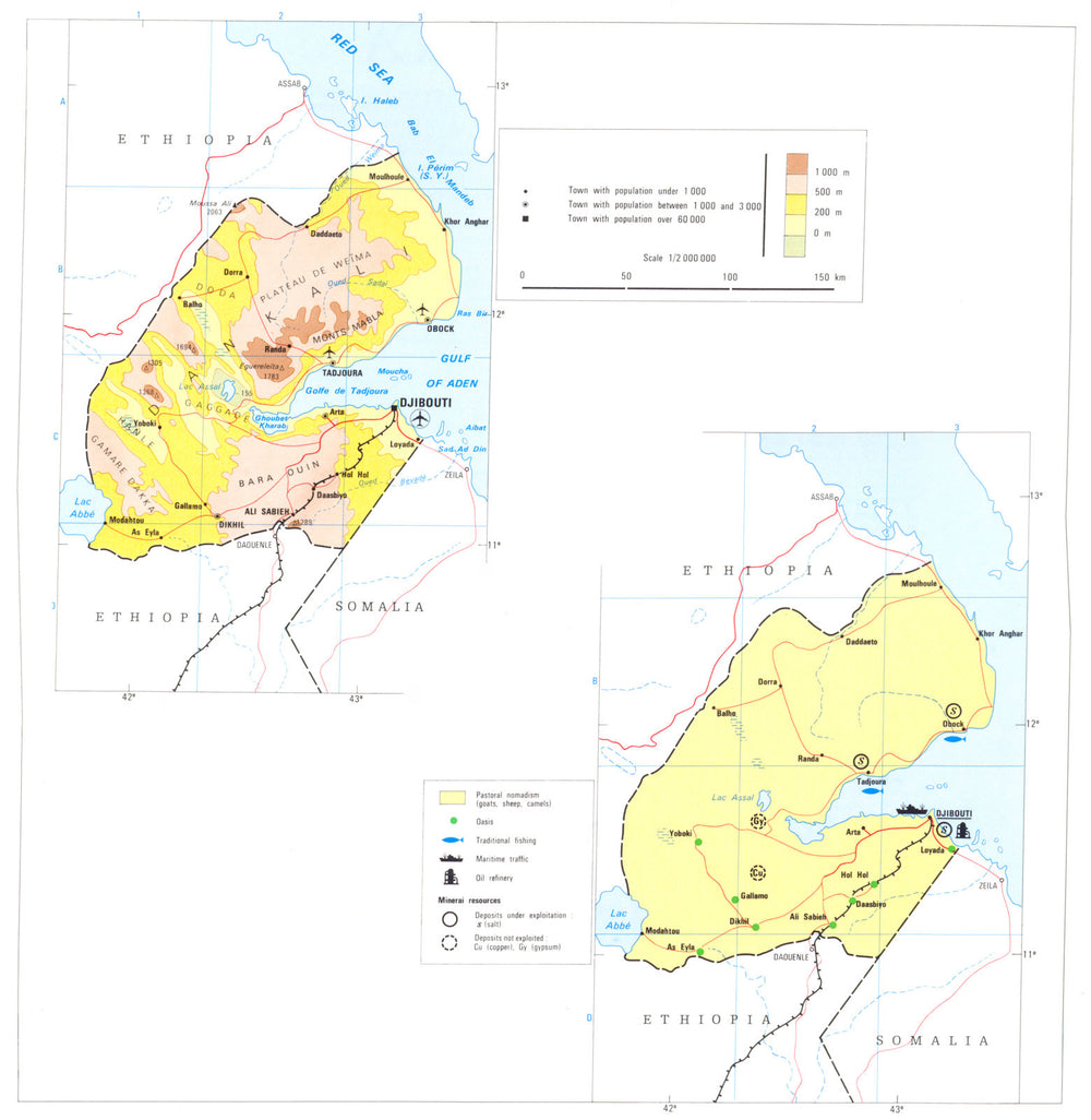 DJIBOUTI. Afars & Issas; Economy industry trade agriculture resources 1973 map