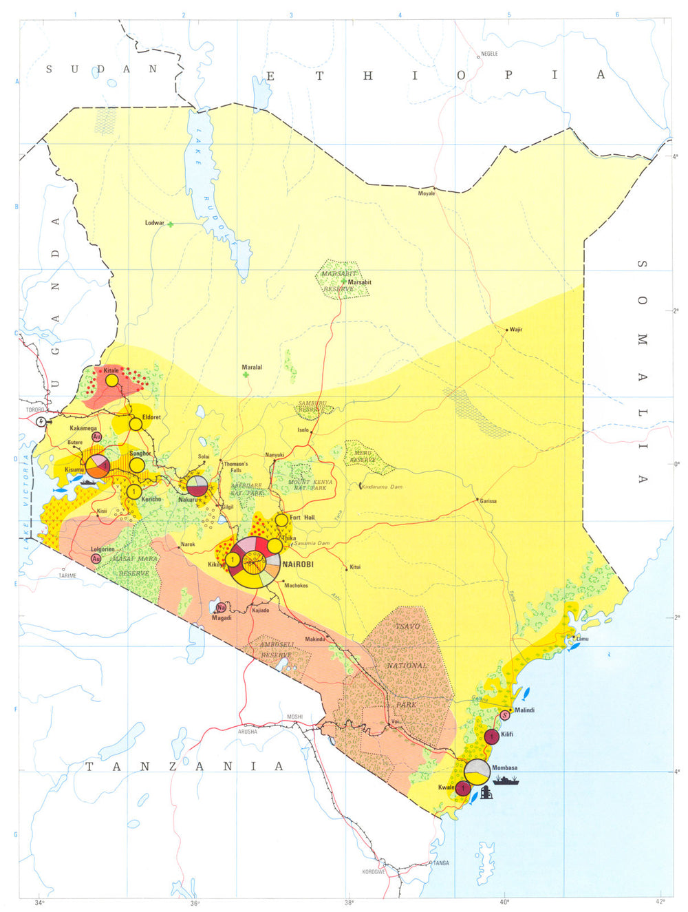 KENYA. Economy industry trade farming agriculture resources 1973 old map
