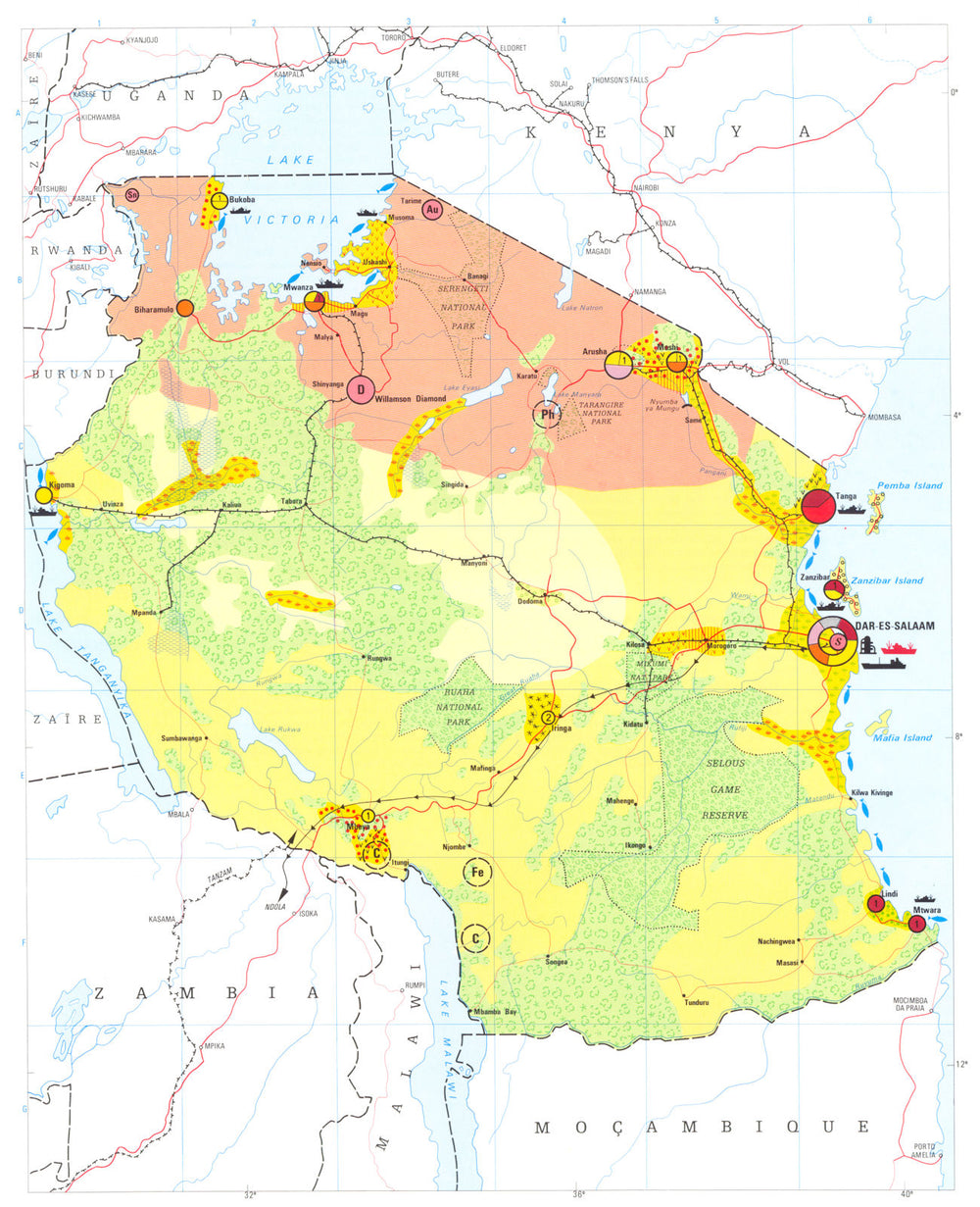 TANZANIA. Economy industry trade farming agriculture resources 1973 old map
