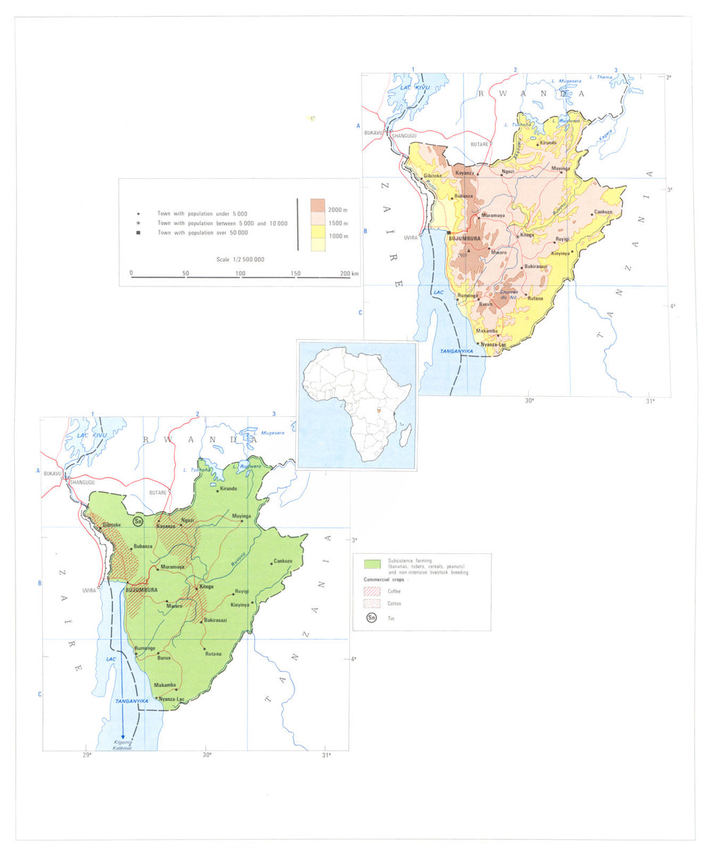 BURUNDI. Economy industry trade farming agriculture resources 1973 old map