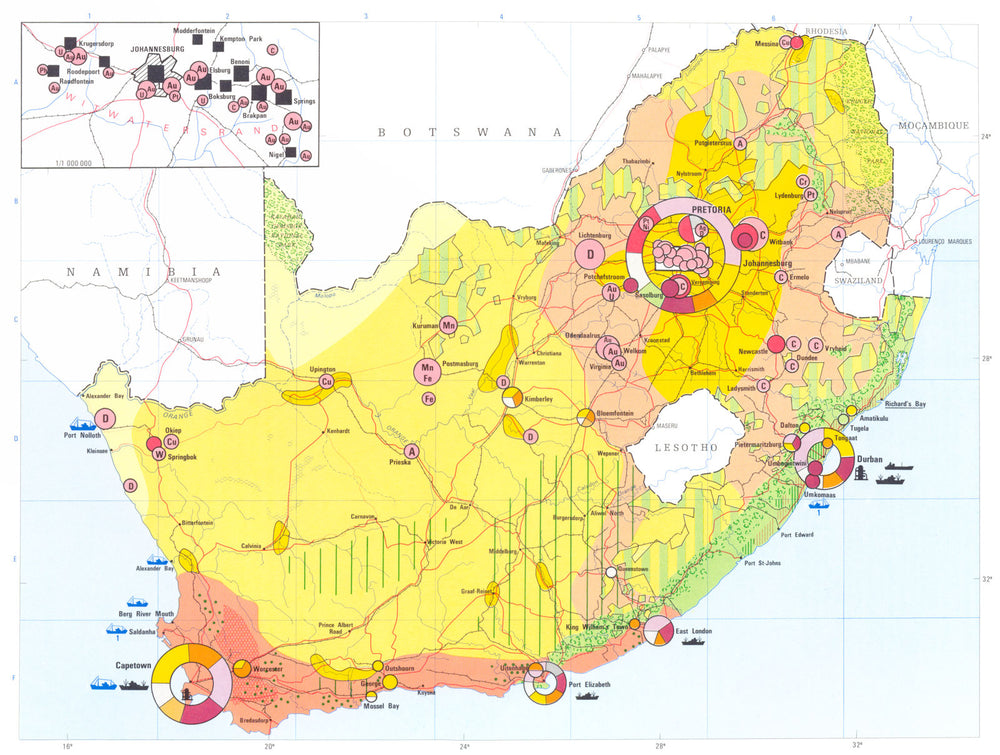 SOUTH AFRICA. Economy industry trade farming agriculture resources 1973 map