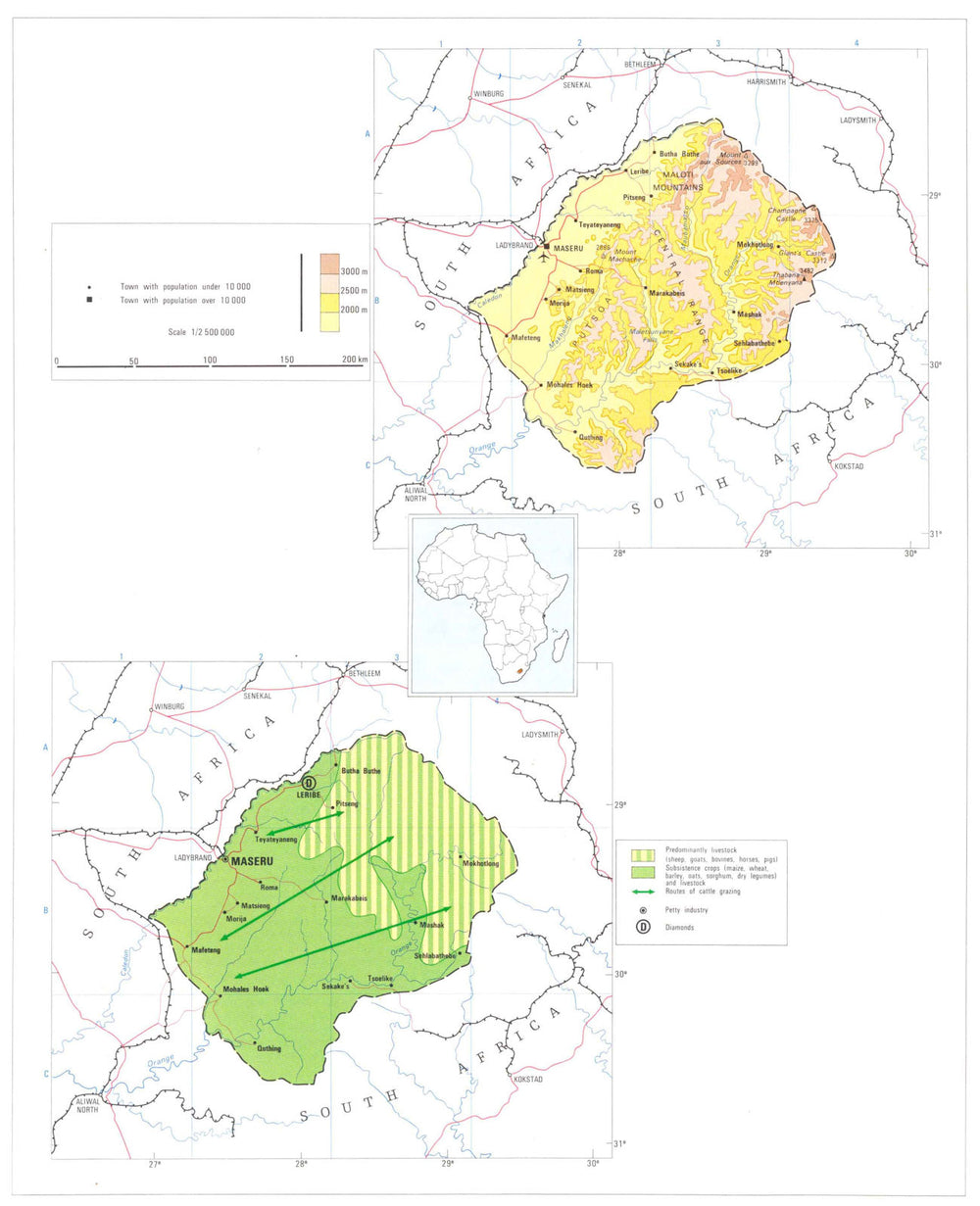 LESOTHO. Economy industry trade farming agriculture resources 1973 old map