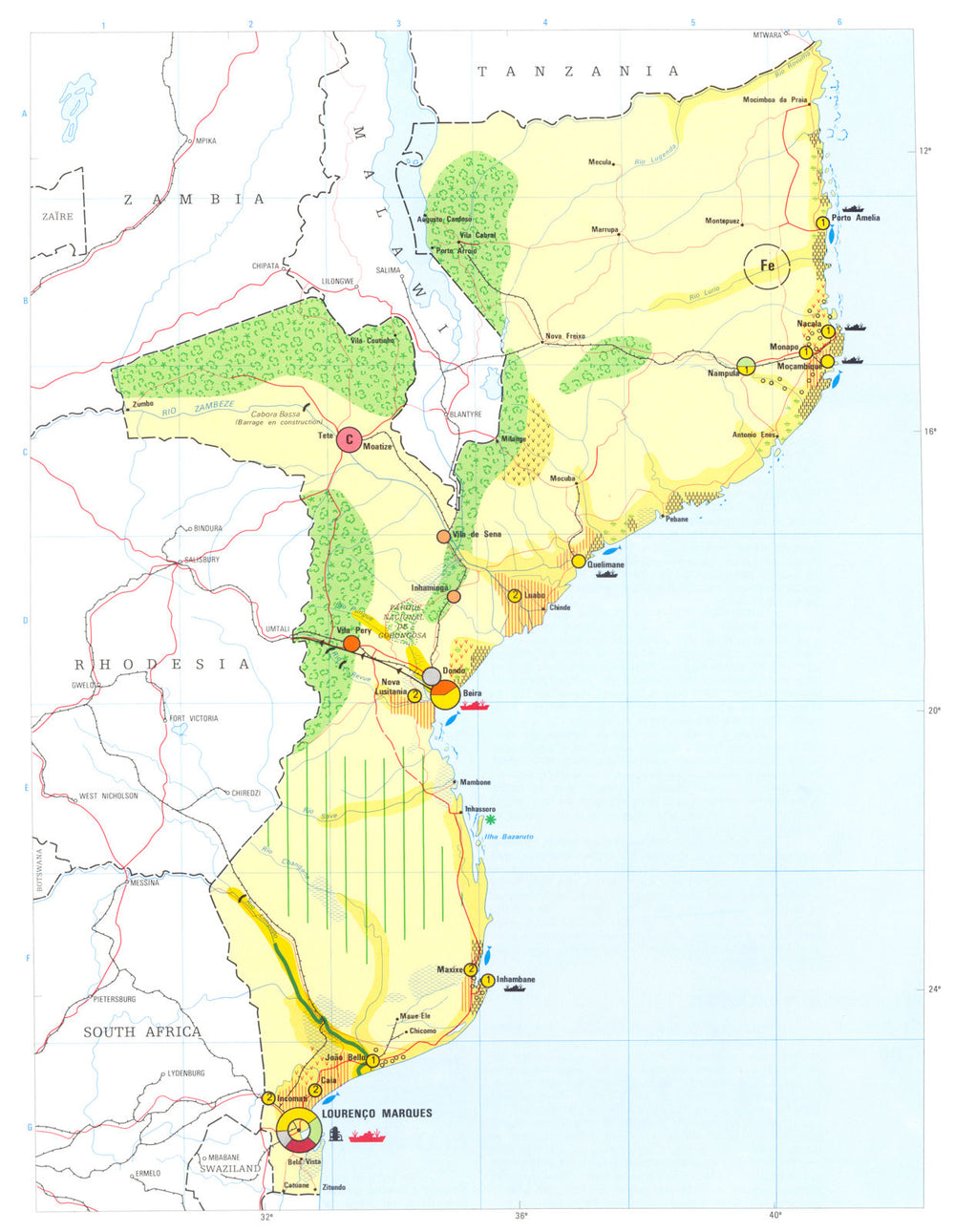 MOZAMBIQUE. Economy industry trade farming agriculture resources 1973 old map