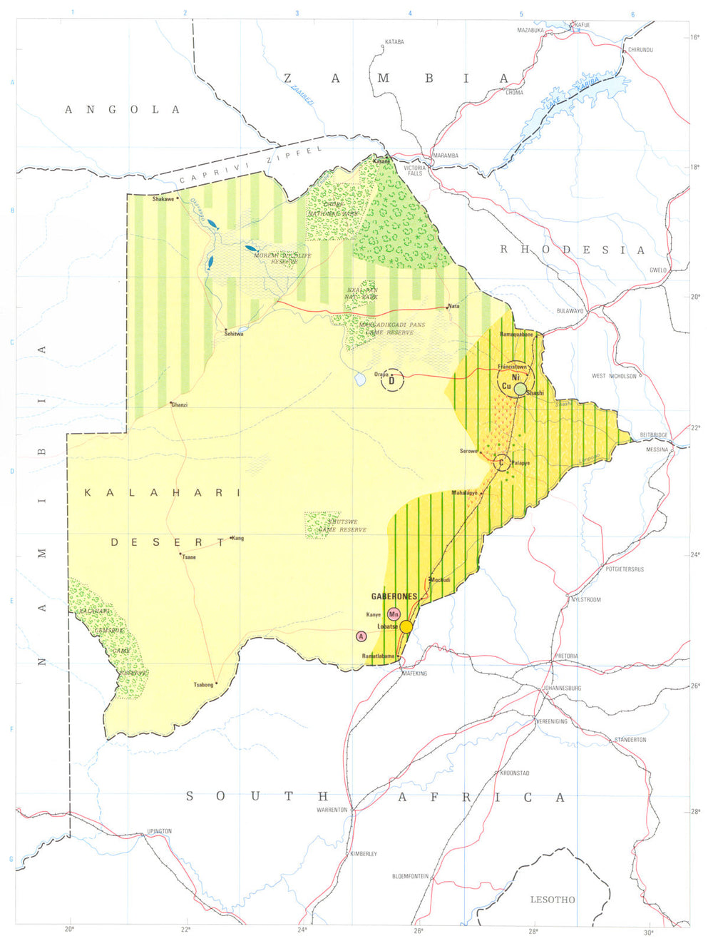 BOTSWANA. Economy industry trade farming agriculture resources 1973 old map