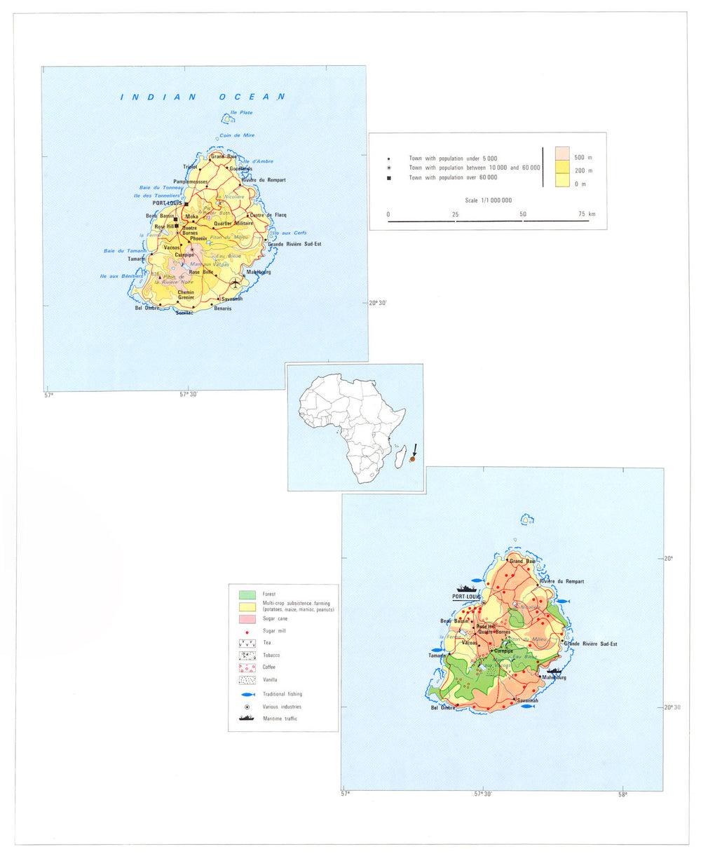MAURITIUS. Economy industry trade farming agriculture resources 1973 old map