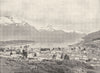 NEW ZEALAND. Queenstown- Showing Lake Wakatipu and the Mountains 1895 print