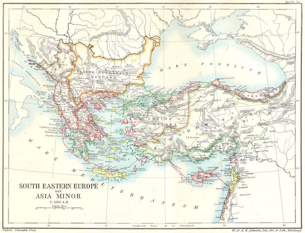 EUROPE. South Eastern Europe and Asia Minor C 1210 A D 1903 old antique map