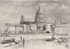 LONDON. St Paul's cathedral. View of proposed embankment 1944 old print