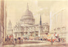 LONDON St Paul's cathedral showing planned widened Cannon Street 1944 print