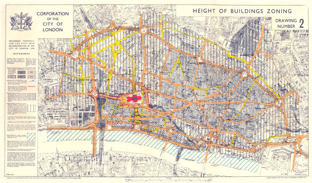 CITY OF LONDON. Post-war Reconstruction plan. HEIGHT BUILDINGS ZONING 1944 map