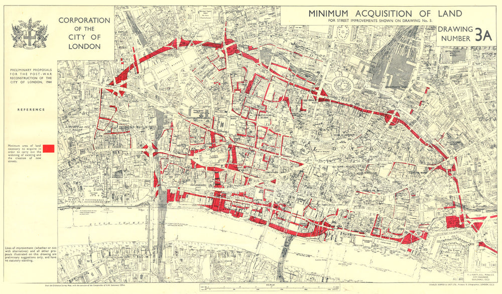 CITY OF LONDON.Post-war Reconstruction. PLANNED LAND ACQUISITION 1944 old map