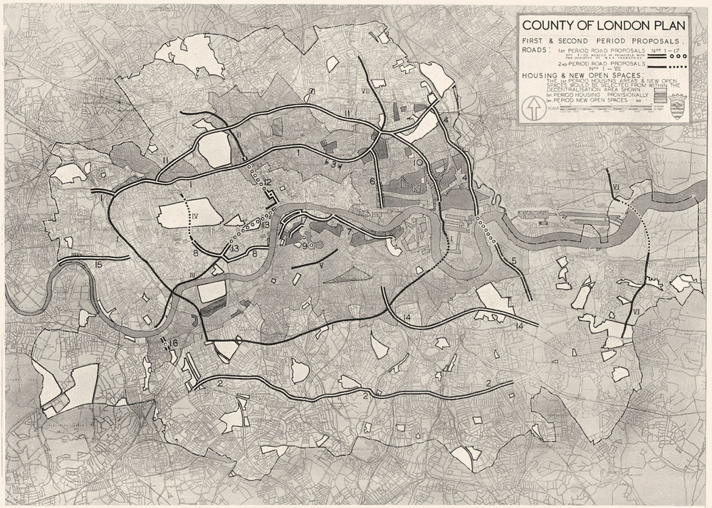 LONDON. Period Planning. 1st & 2nd Proposals; plan 1943 old vintage map chart