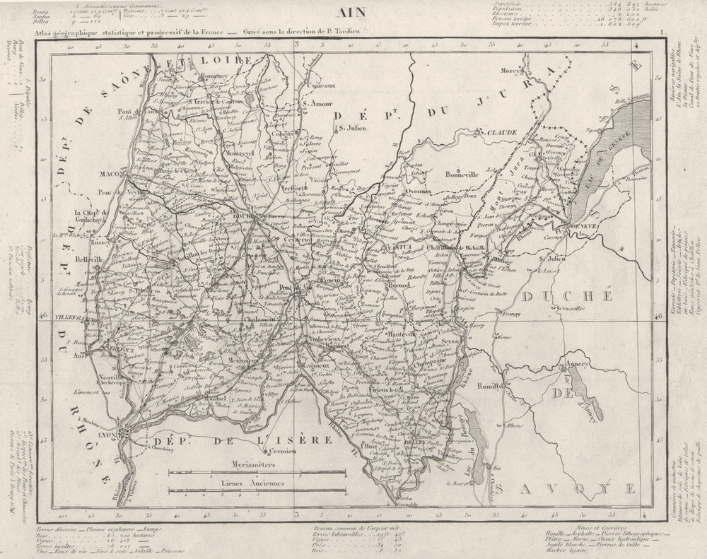 AIN. Ain département. Tardieu 1830 old antique vintage map plan chart
