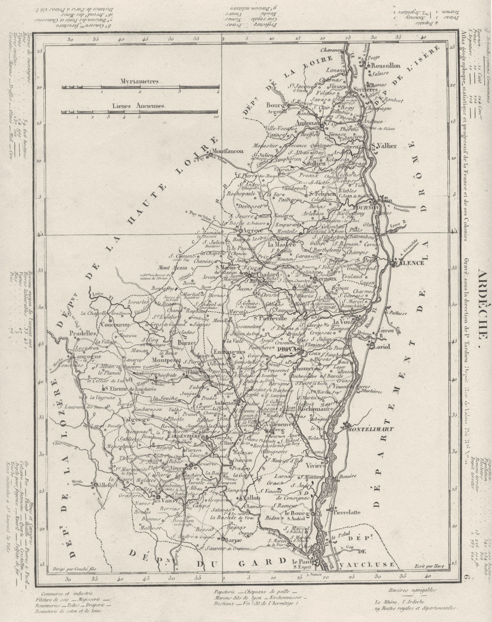 ARDÈCHE. Ardèche département. Tardieu 1830 old antique vintage map plan chart