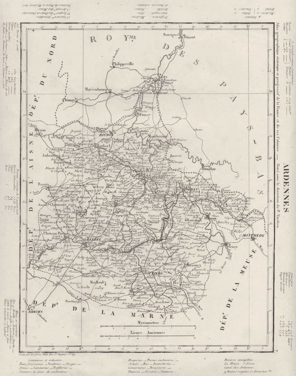 ARDENNES. Ardennes département. Tardieu 1830 old antique map plan chart
