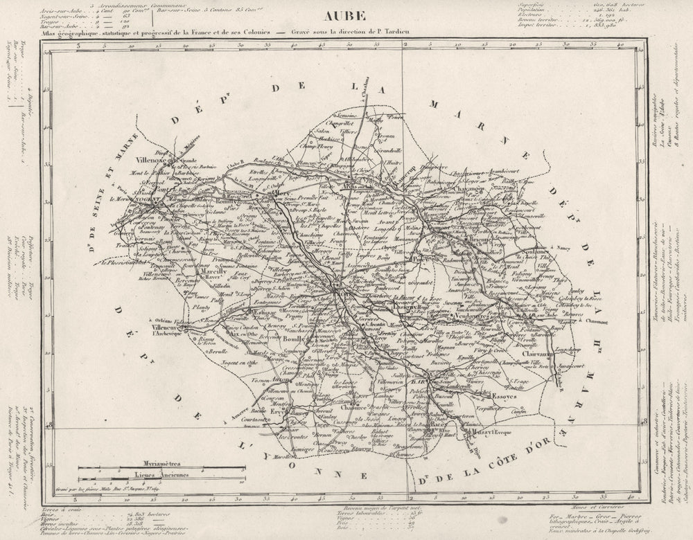 AUBE. Aube département. Tardieu 1830 old antique vintage map plan chart