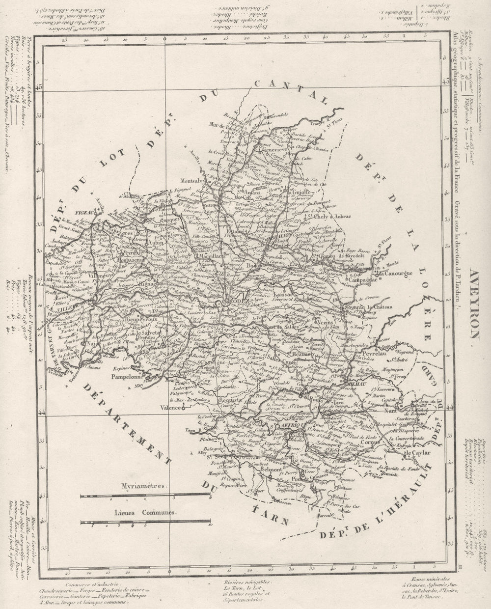 AVEYRON. Aveyron département. Tardieu 1830 old antique vintage map plan chart