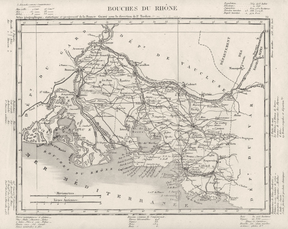 BOUCHES- DU- RHÔNE. Bouches- Du- Rhône département. Tardieu 1830 old map