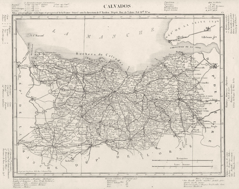 CALVADOS. Calvados département. Tardieu 1830 old antique map plan chart