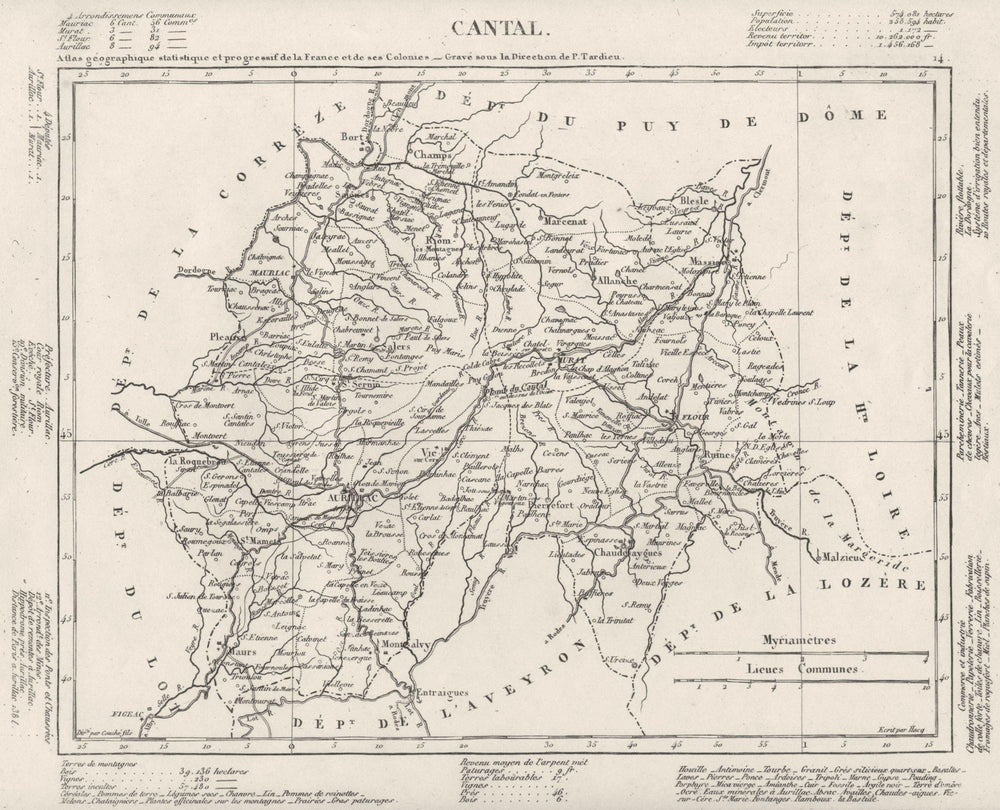 CANTAL. Cantal département. Tardieu 1830 old antique vintage map plan chart