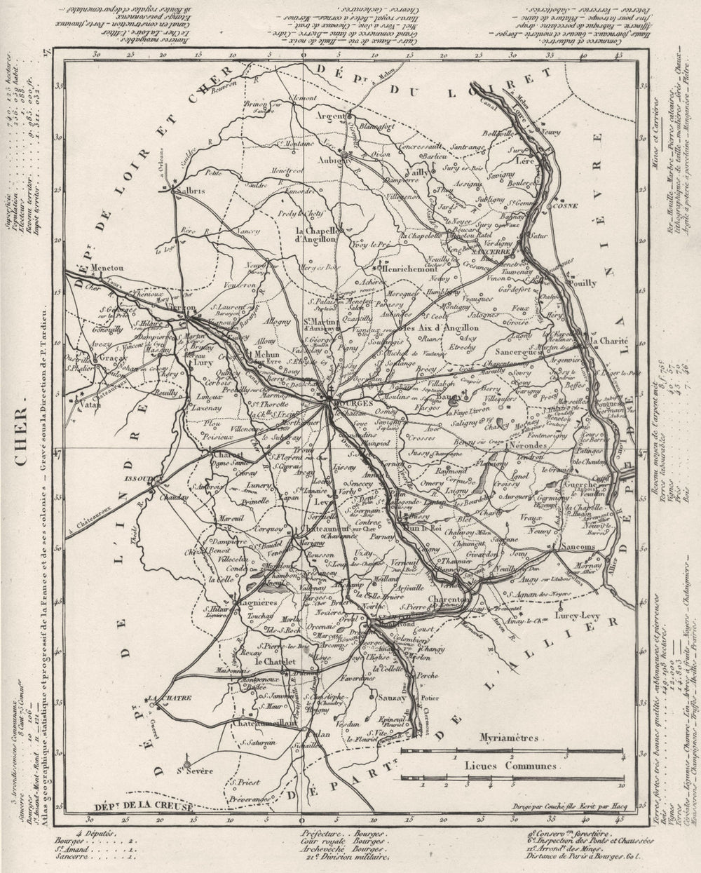 CHER. Cher département. Tardieu 1830 old antique vintage map plan chart
