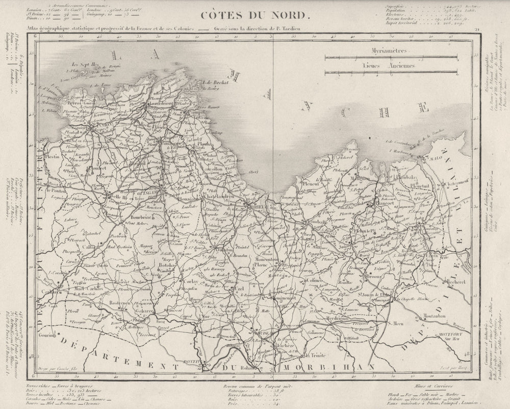 CÔTES- D'ARMOR. Côtes- d'Armor département. Tardieu 1830 old antique map chart