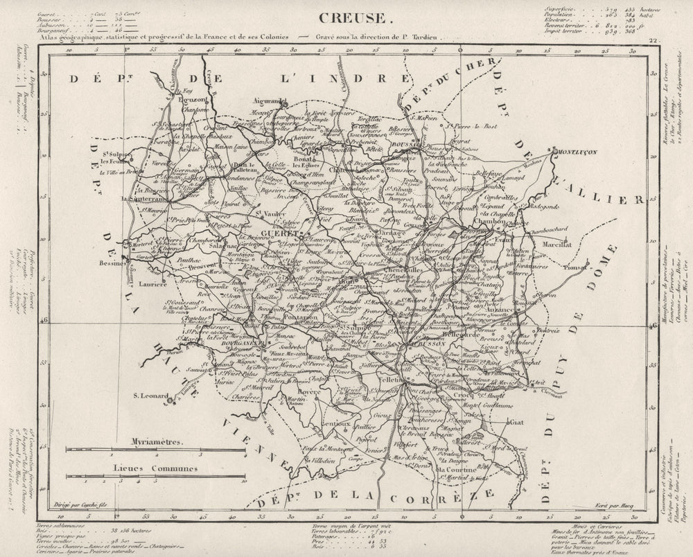 CREUSE. Creuse département. Tardieu 1830 old antique vintage map plan chart