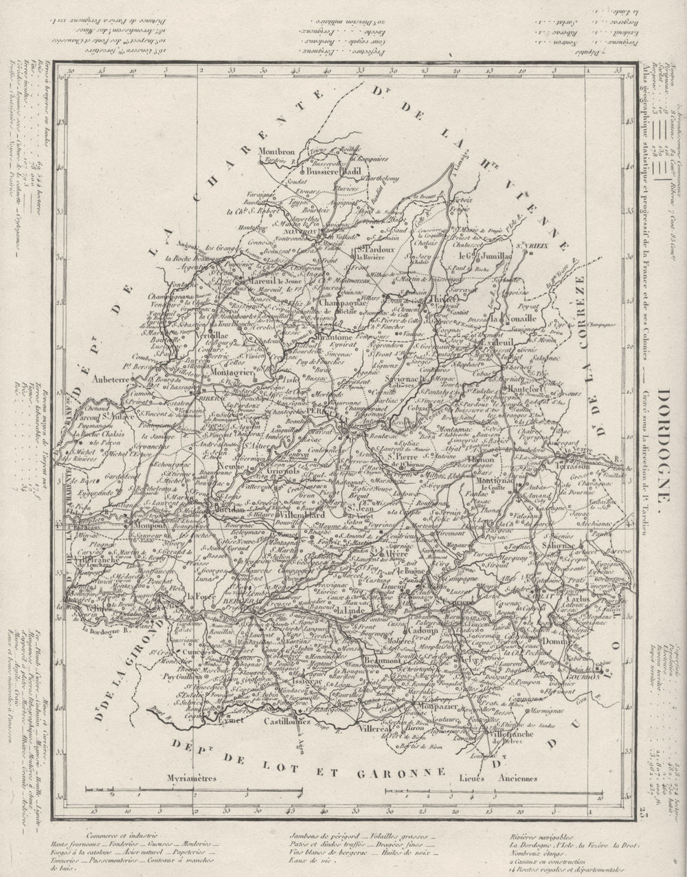 DORDOGNE. Dordogne département. Tardieu 1830 old antique map plan chart