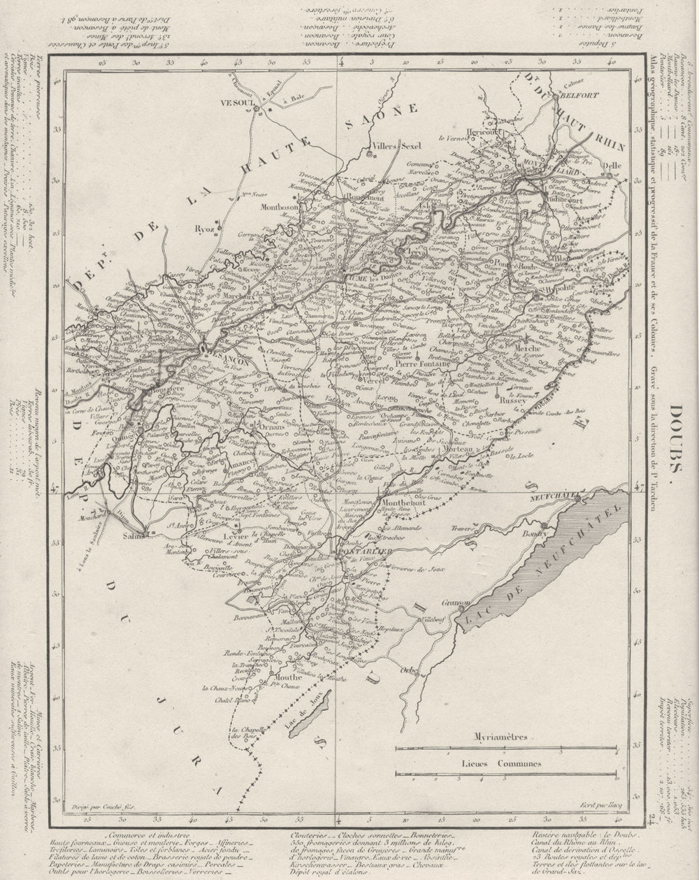 DOUBS. Doubs département. Tardieu 1830 old antique vintage map plan chart