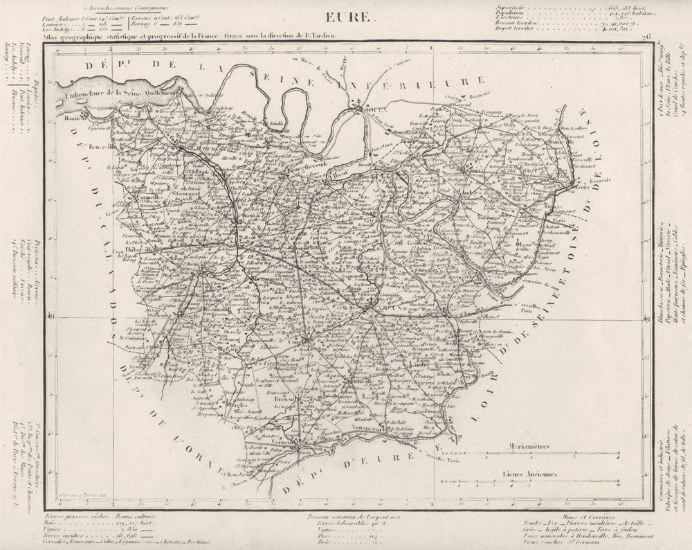 EURE. Eure département. Tardieu 1830 old antique vintage map plan chart