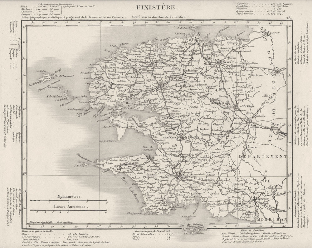 FINISTÈRE. Finistère département. Tardieu 1830 old antique map plan chart