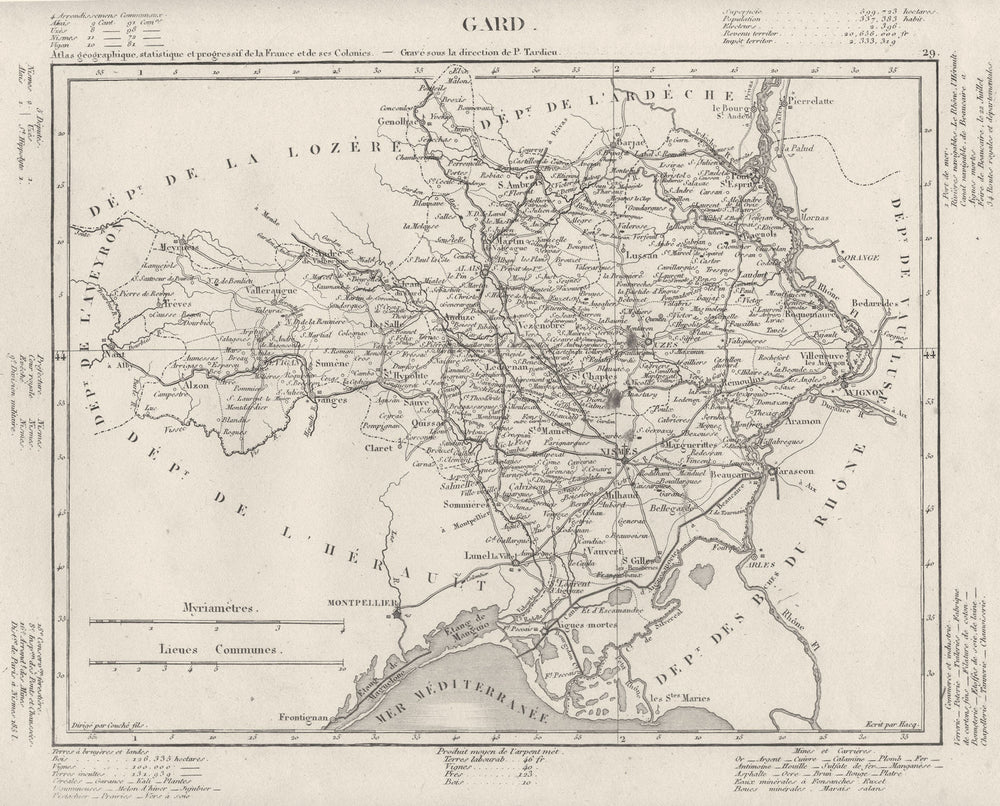 GARD. Gard département. Tardieu 1830 old antique vintage map plan chart