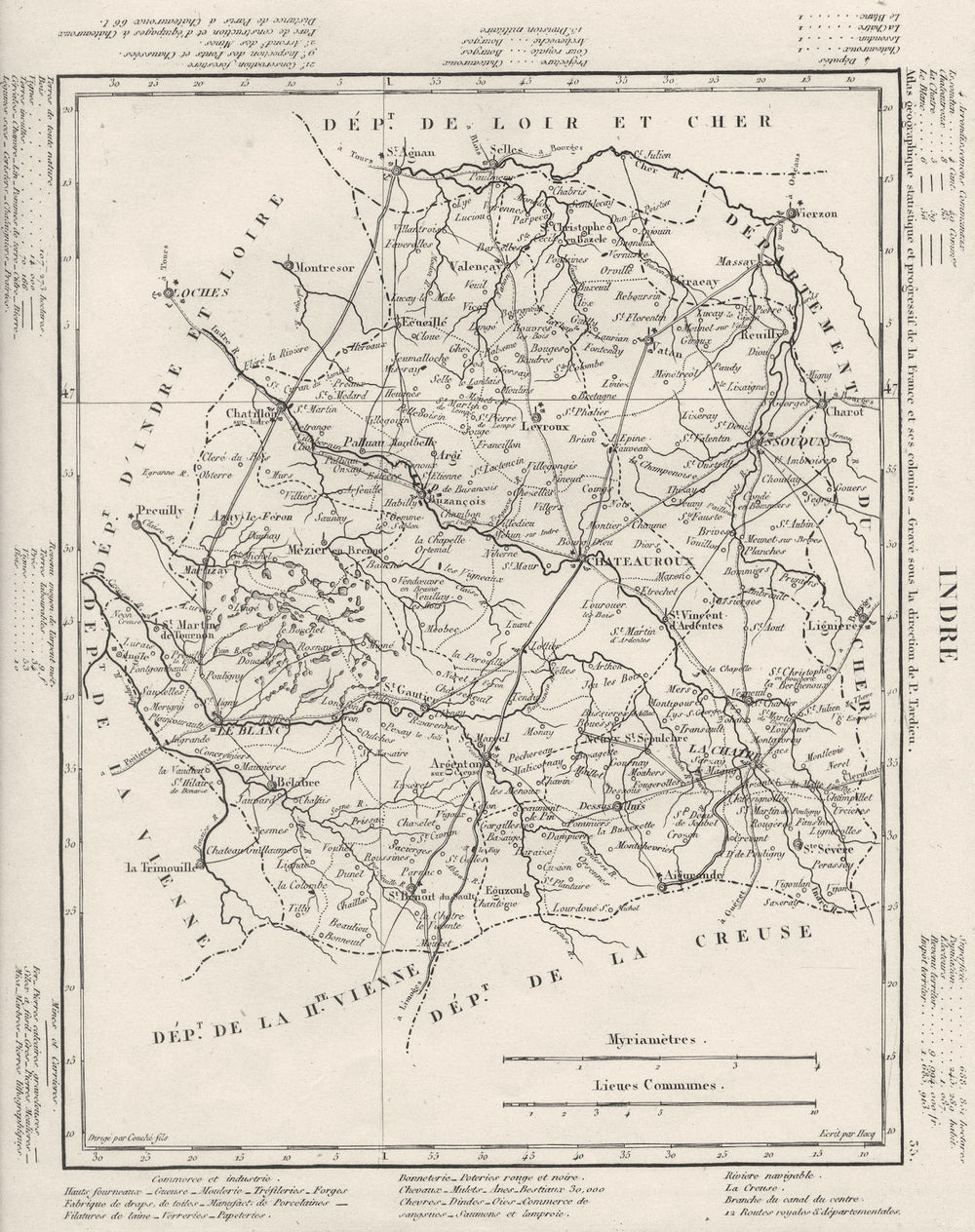 INDRE. Indre département. Tardieu 1830 old antique vintage map plan chart