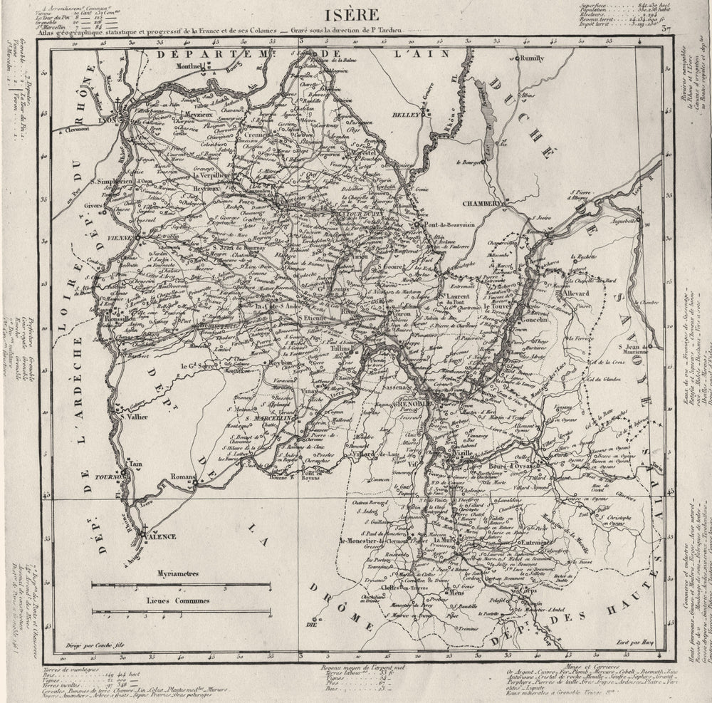 ISÈRE. Isère département. Tardieu 1830 old antique vintage map plan chart
