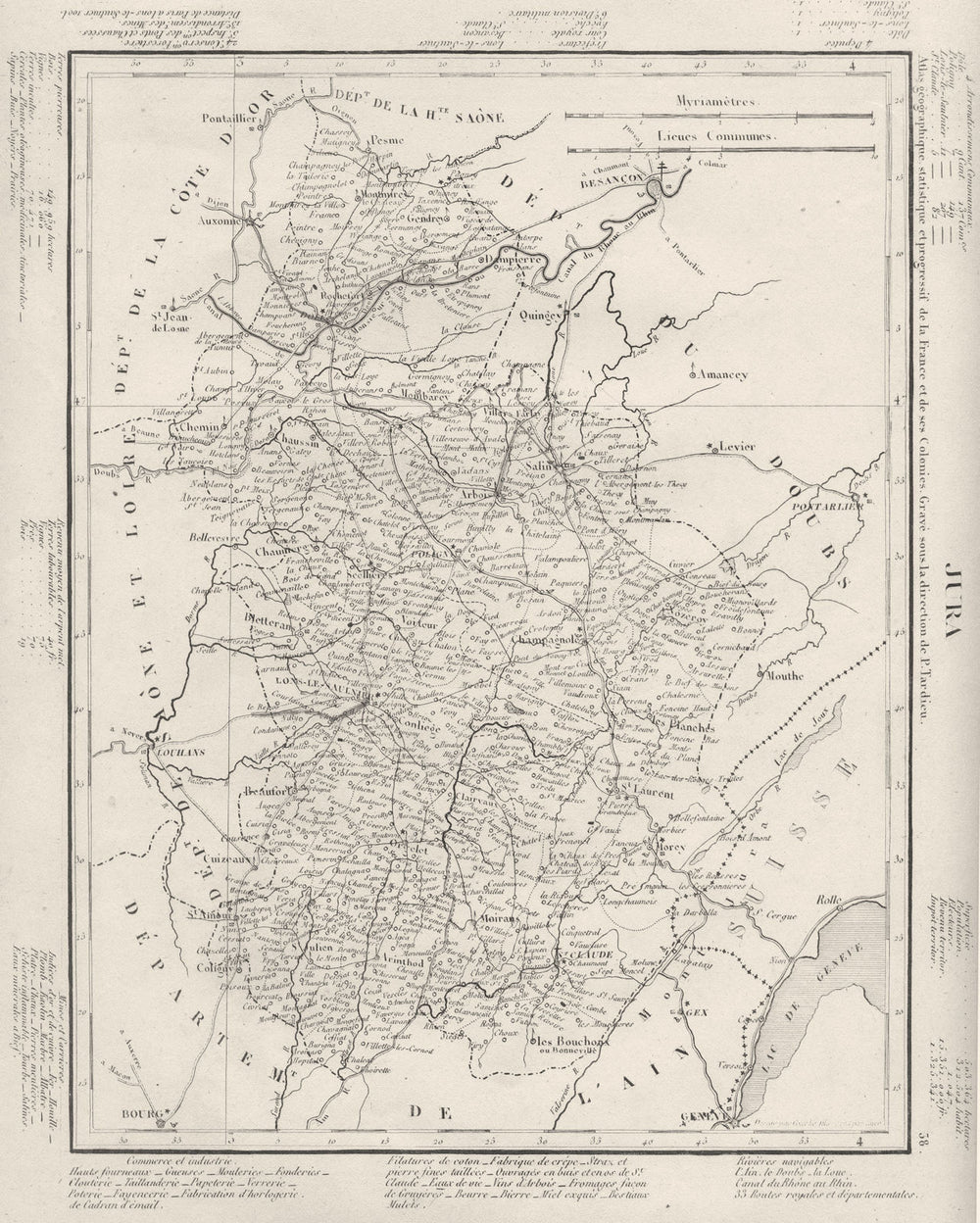 JURA. Jura département. Tardieu 1830 old antique vintage map plan chart