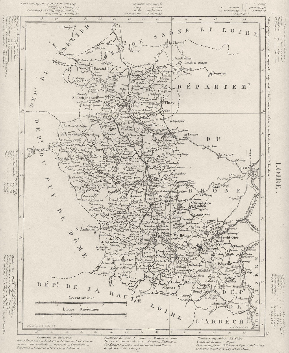 LOIRE. Loire département. Tardieu 1830 old antique vintage map plan chart