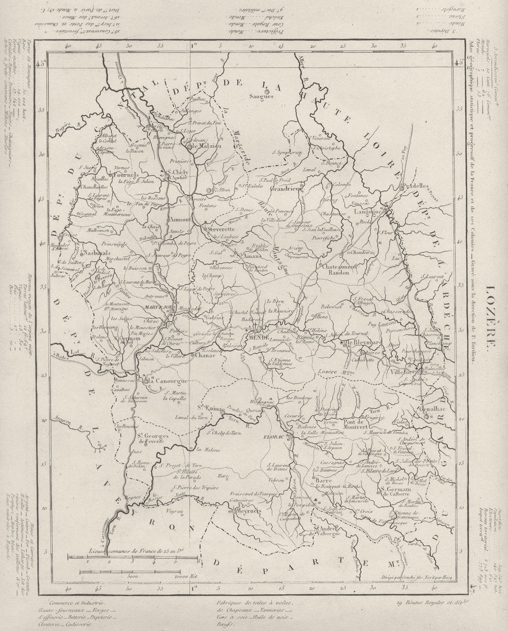 LOZÈRE. Lozère département. Tardieu 1830 old antique vintage map plan chart