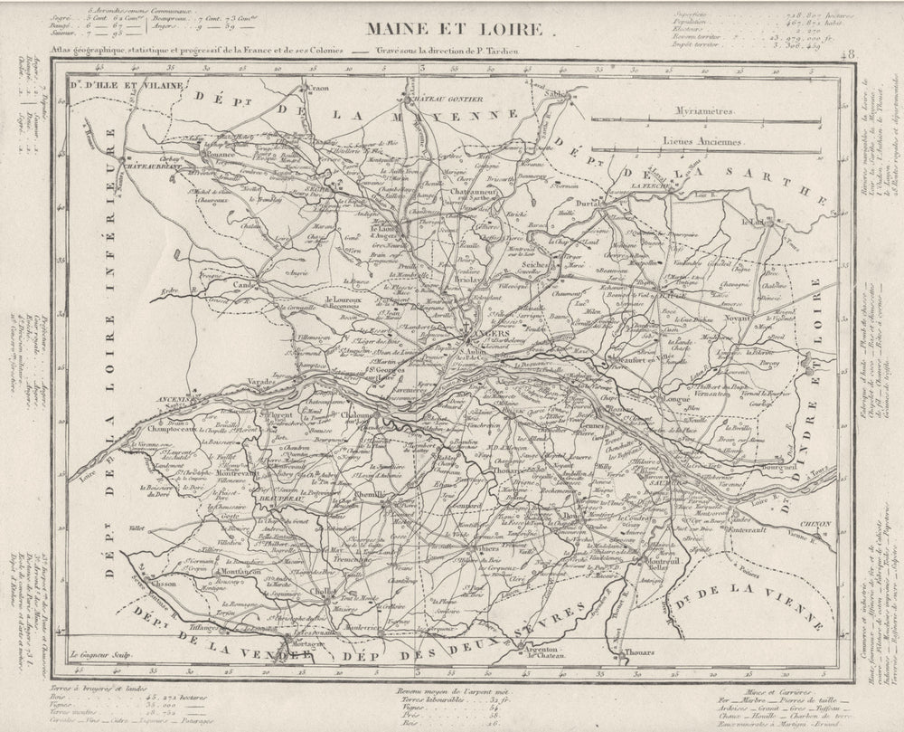 MAINE- ET- LOIRE. Maine- Et- Loire département. Tardieu 1830 old antique map