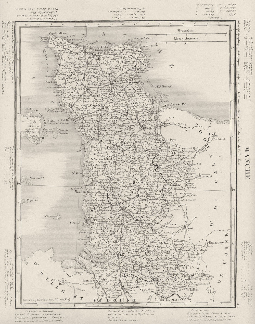 MANCHE. Manche département. Tardieu 1830 old antique vintage map plan chart