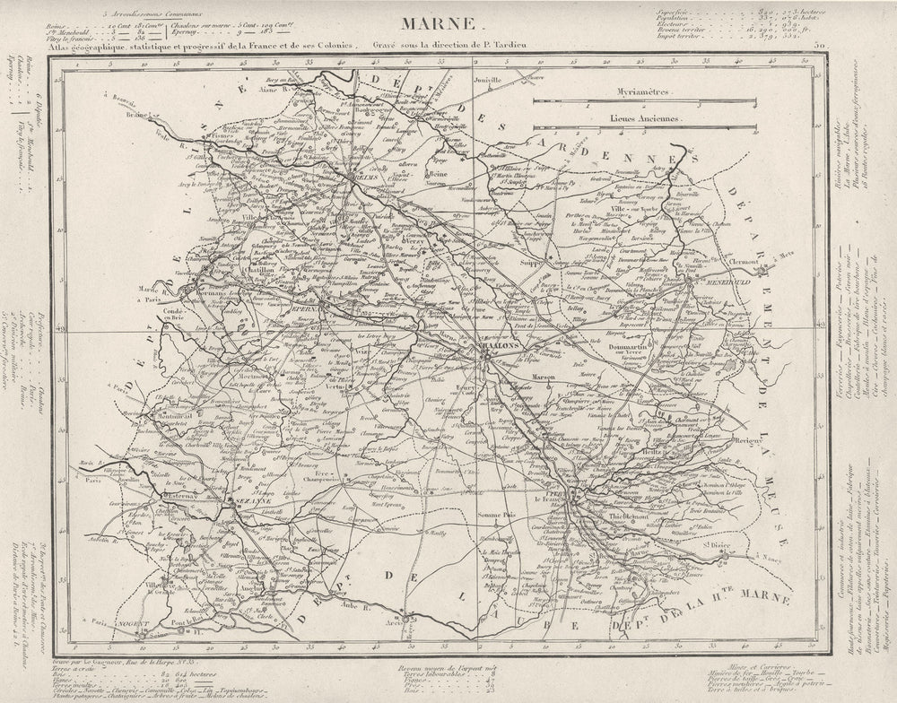 MARNE. Marne département. Tardieu 1830 old antique vintage map plan chart