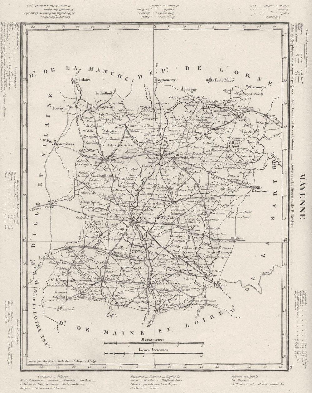 MAYENNE. Mayenne département. Tardieu 1830 old antique vintage map plan chart