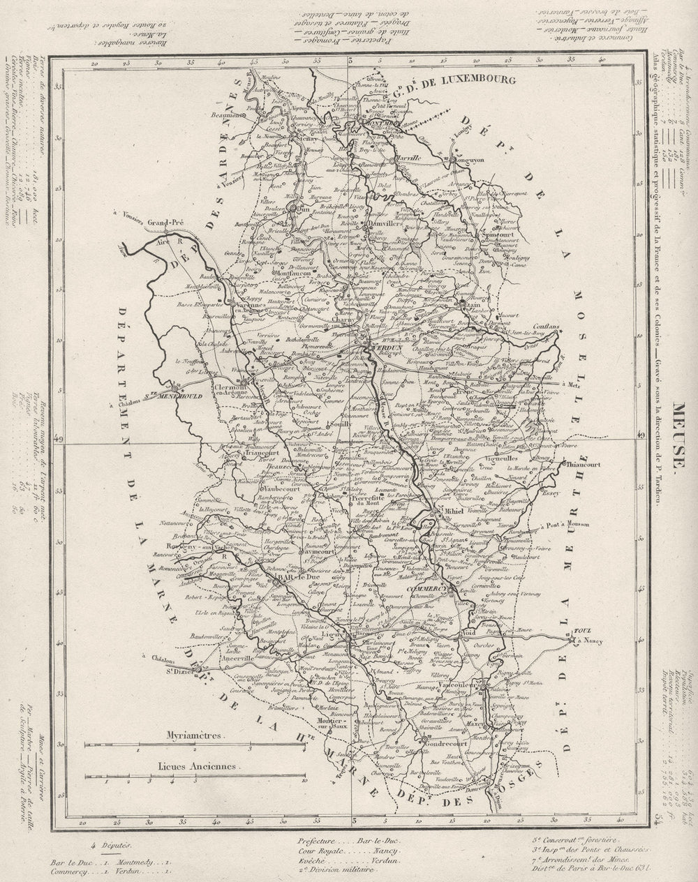 MEUSE. Meuse département. Tardieu 1830 old antique vintage map plan chart