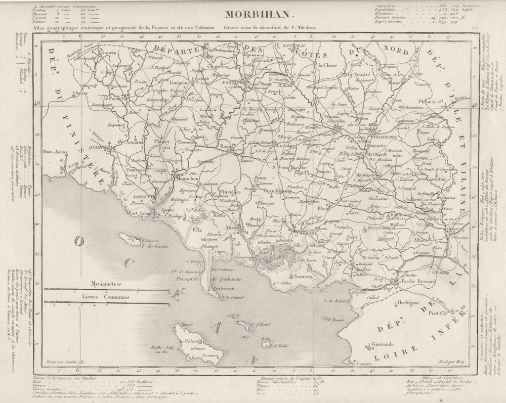 MORBIHAN. Morbihan département. Tardieu 1830 old antique map plan chart